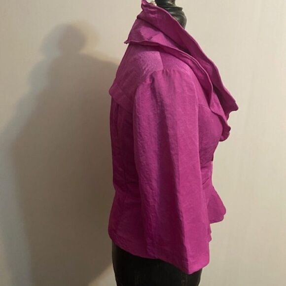 Design Today's Vintage Magenta Pink ruffle collard 3/4 sleeves blazer, size S - Picture 4 of 5